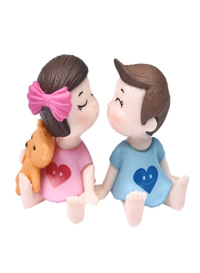 BHOOLU&GOOLU PVC Made Sweety Lovers Couple Figurines Miniatures (2 Pcs Set, Pink & Blue) - Image 1